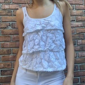 Aeropostale Tropical White Leaf Ruffle Tank Top-XS